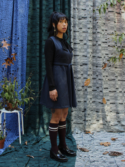 Adjustable Overalls Sweatshirt Dress - Chunky Knit Print