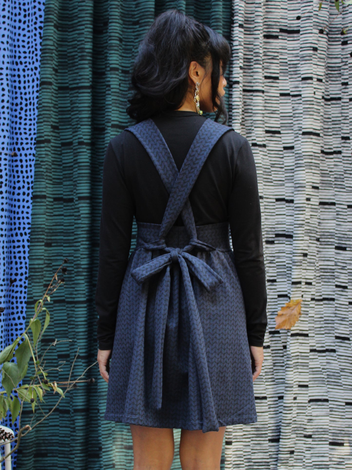 Adjustable Overalls Sweatshirt Dress - Chunky Knit Print