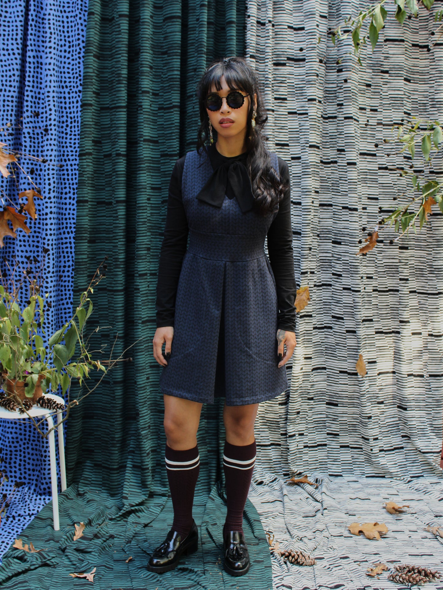 Adjustable Overalls Sweatshirt Dress - Chunky Knit Print