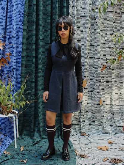 Adjustable Overalls Sweatshirt Dress - Chunky Knit Print