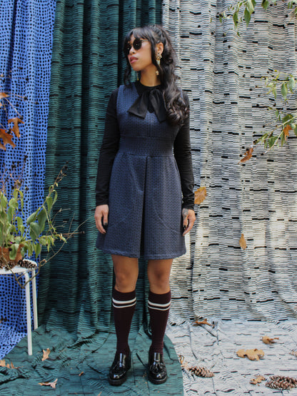 Adjustable Overalls Sweatshirt Dress - Chunky Knit Print