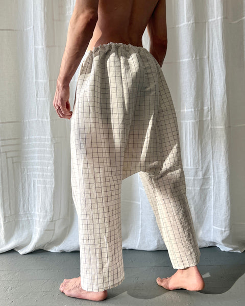 White Drop Crotch Grid Pants