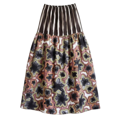 Midi Maxi Skirt - Technicolor Bloom + Black Painterly Stripes