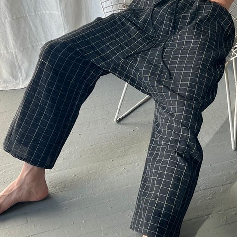 Black Drop Crotch Grid Pants