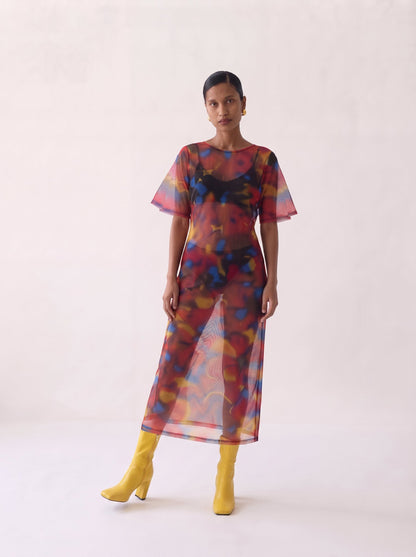 Transparent Boatneck Midi Dress - Hazy Dots