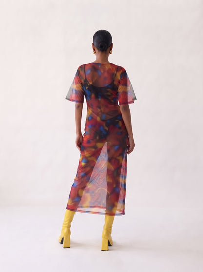 Transparent Boatneck Midi Dress - Hazy Dots