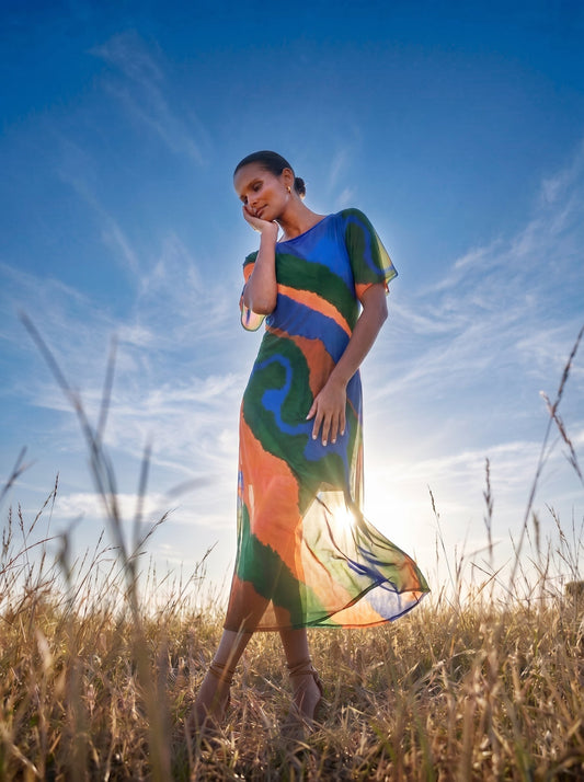 Boatneck Midi Dress - Organic Stripes