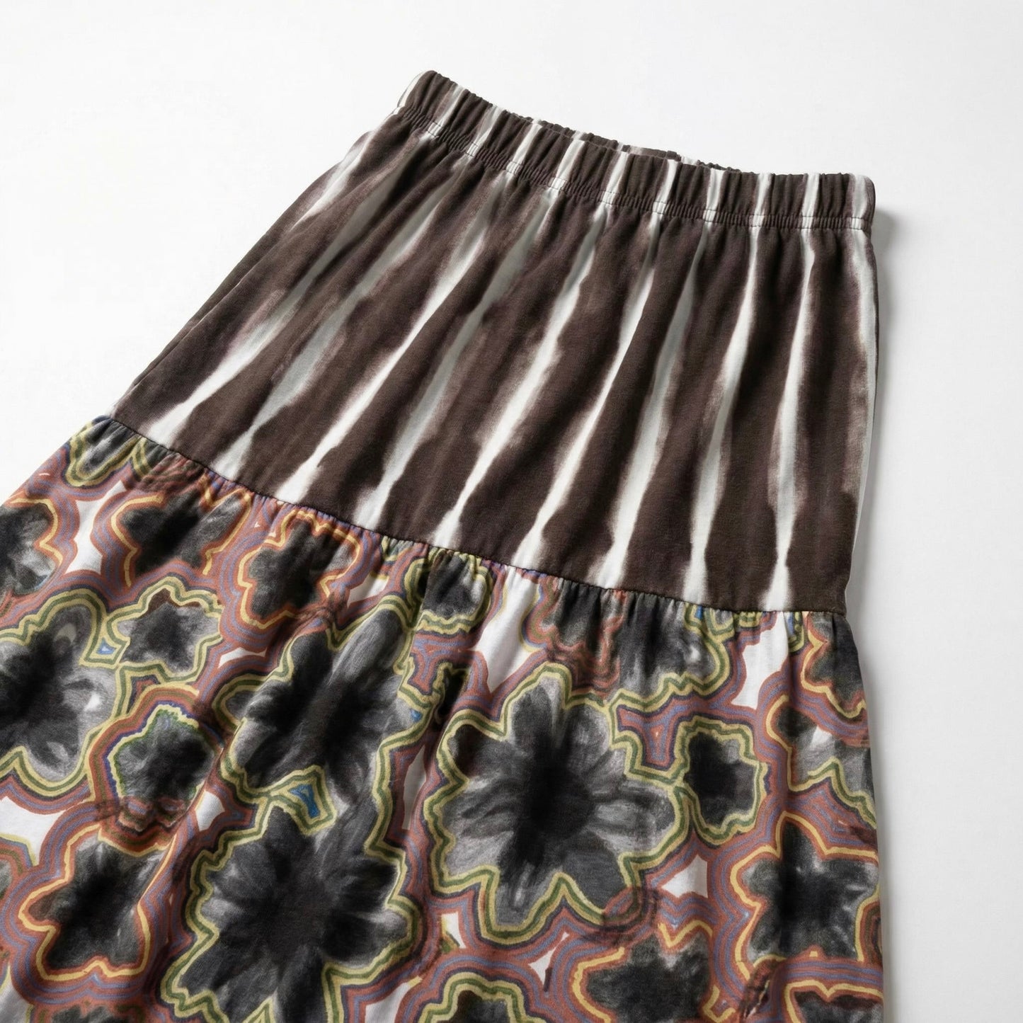 Midi Maxi Skirt - Technicolor Bloom + Black Painterly Stripes