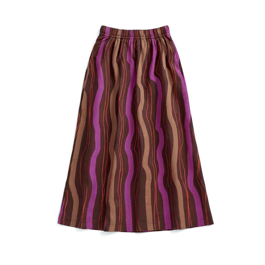 Jersey Midi Skirt with Pockets - Wavy Stripes