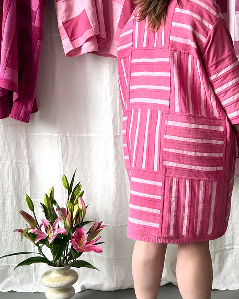 Pink Cochineal Silk and Linen Zip Dress