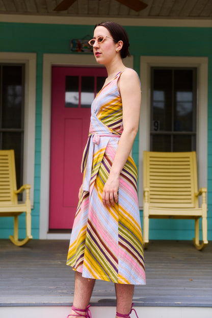 Striped Watercolor Wrap Dress