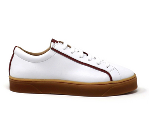 Sylven MEL Vegan Apple Leather Sneakers in White/Scarlet