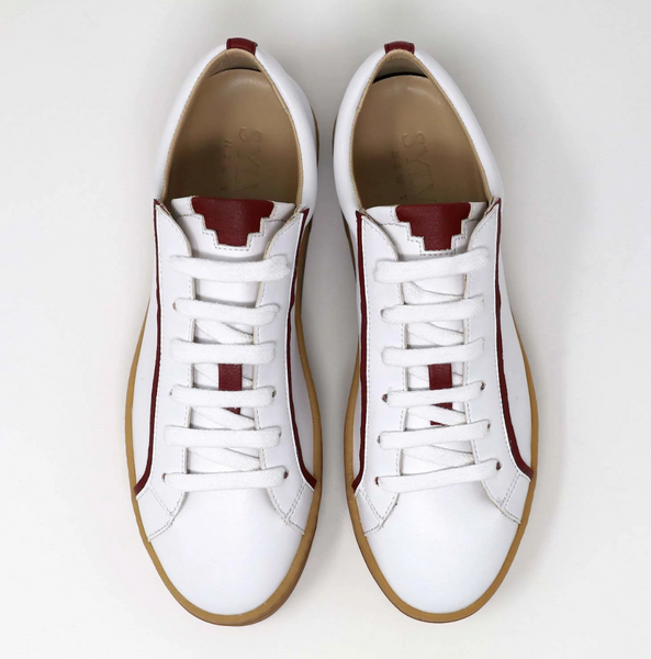 Sylven MEL Vegan Apple Leather Sneakers in White/Scarlet